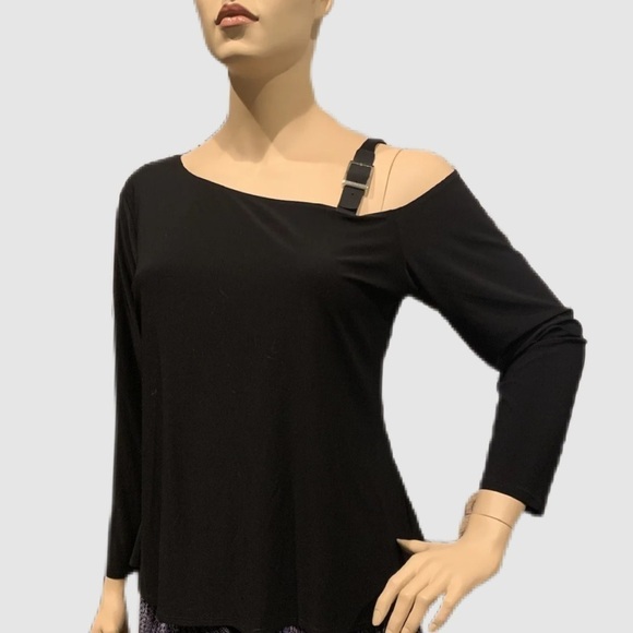 Igigi Slinky Black Top Plus 3X Single Strap Buckle Cold Shoulder Long Sleeve NWT - Picture 1 of 11